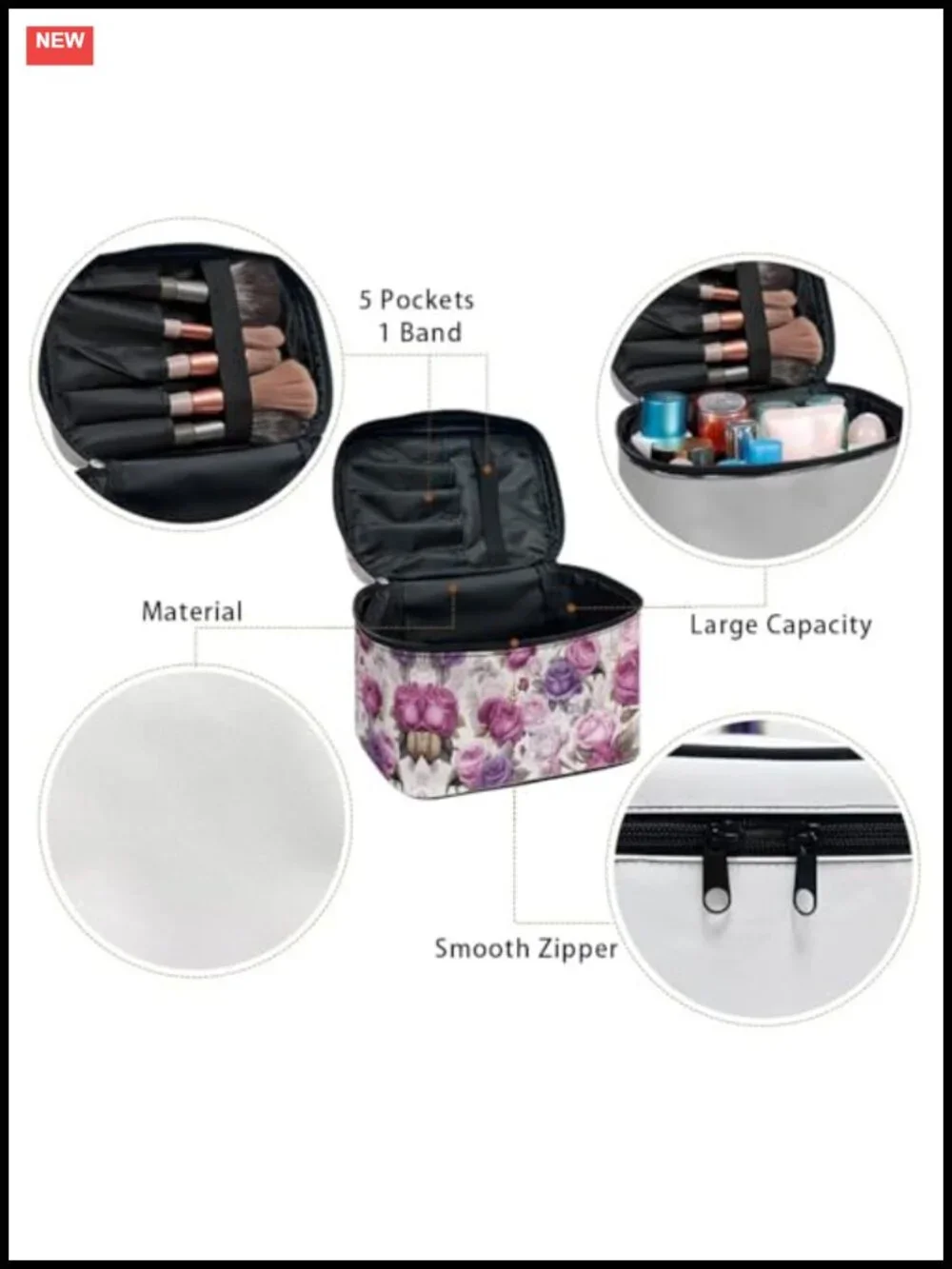 Large Capacity Travel Toiletry Bag with Hanging Hook - Polyester Makeup